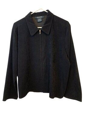 Bridgetown Collection Womens L Black Stretch Velour Zip Jacket Y2K Minimalist